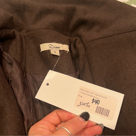 NWT Dark Brown Faux Wool Wrap-Tie Coat - Picture 9 of 13